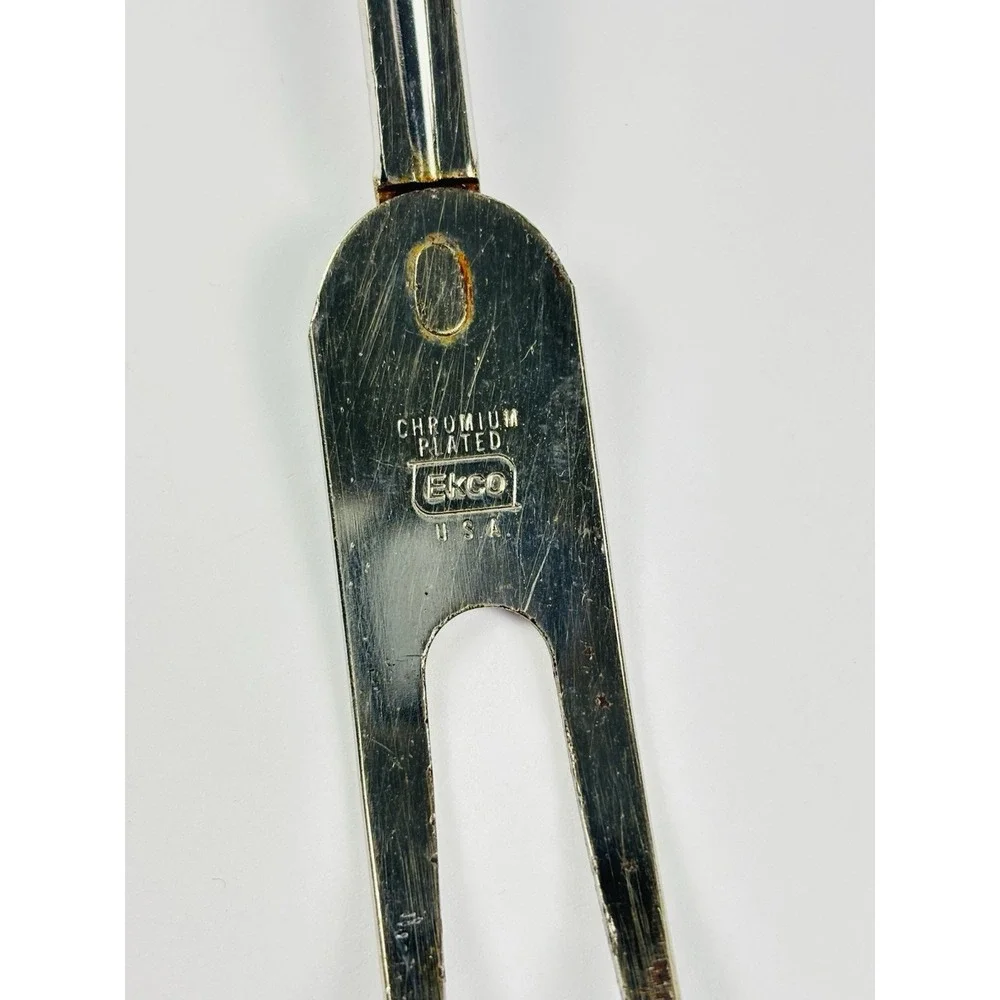 Vintage EKCO USA Chromium Plated Meat Fork Black Handle 11.5